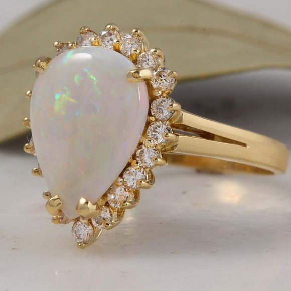 14k Y/W Gold 2.75CT Ethiopian Black Opal & 0.30CTW Diamond  2.75 Ct Ethiopian Opal & Diamond 14KY Gold Ring